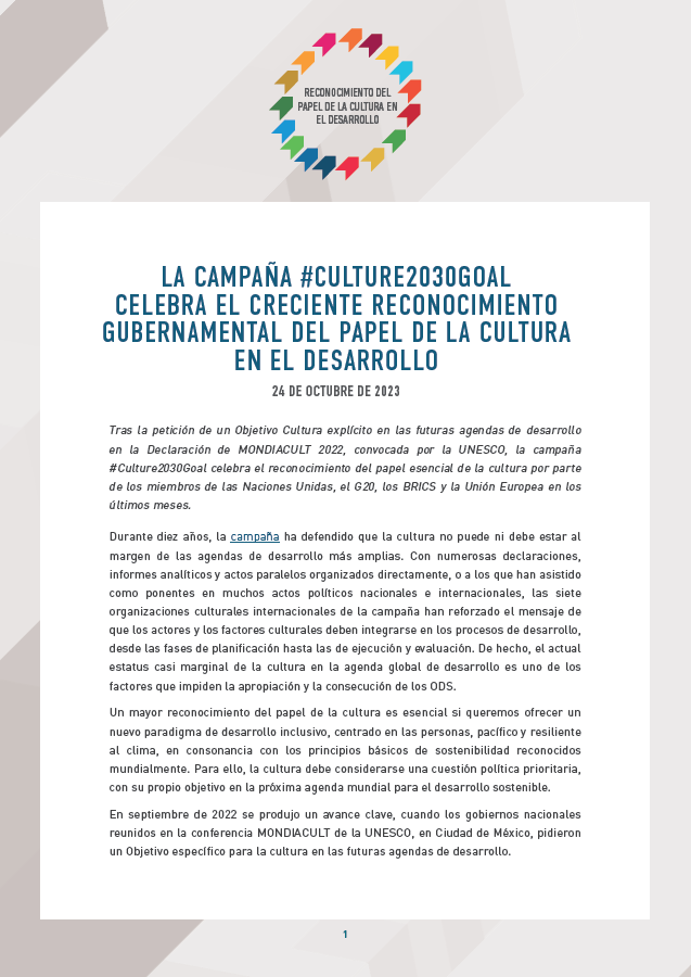 Reconocimiento gubernamental del papel de la cultura en el desarrollo